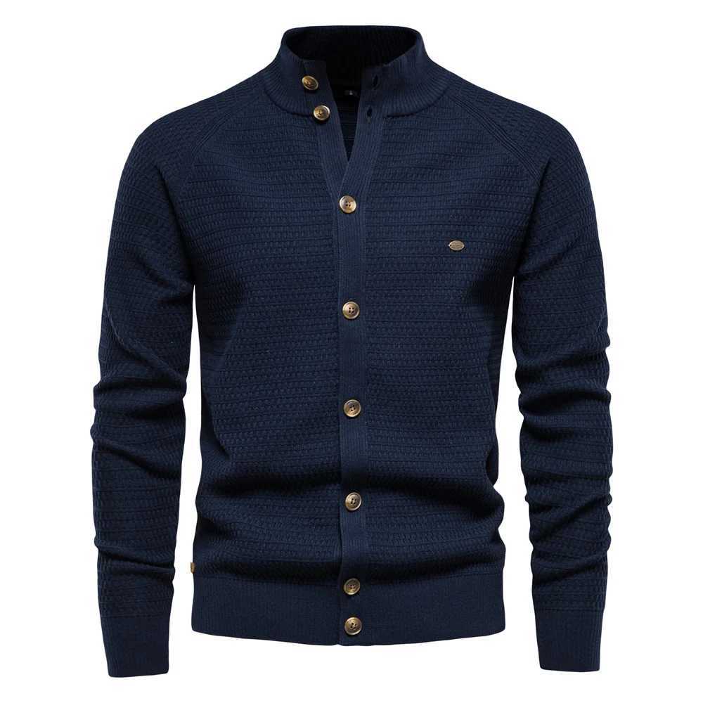100% Cotton Knitted Mens Cardigan High Quality Button Mock Neck Sweater for Men New Winter Fashion Designer Cardigans Men XJ250805