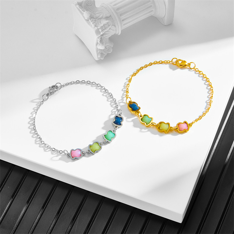 Fashion Women Men Silver Gold Bear Stainless Steel White Pearl Pink Black Cotton Weave Rope Bracelets Jewelry Pulsera Gift