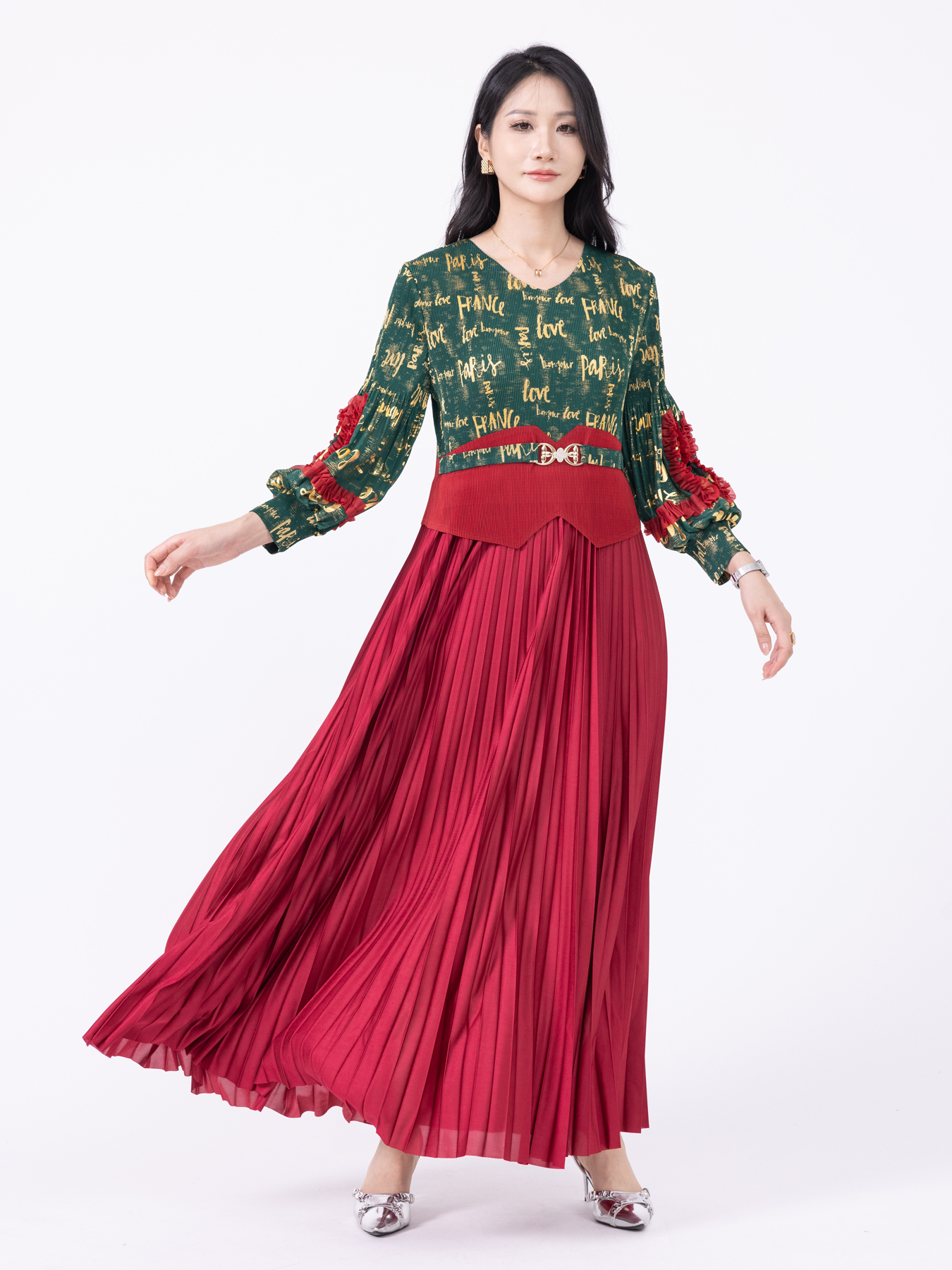 Women's Dresses Two fake dresses with gold foil and contrasting colors H250415