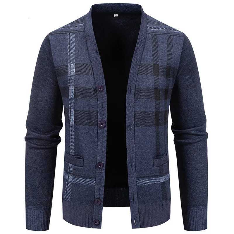 Autumn Men V-neck Plaid Cardigans Business Casual Knitwear Sweaters Quality Male Outerwear Slim Sweatercoats Cardigans Size 3XXJ250805
