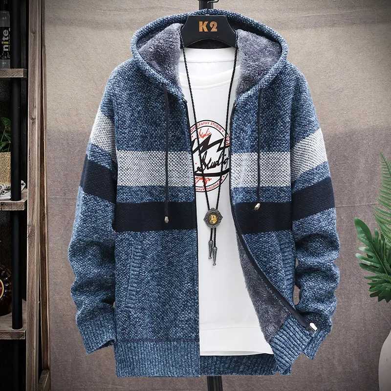 Mens Hooded Cardigan Fleece Sweater Jacket Cardigans Autumn Warm Jumpers Zip Up Jacket Male Clothing Japan Knitwear Coat XJ250805