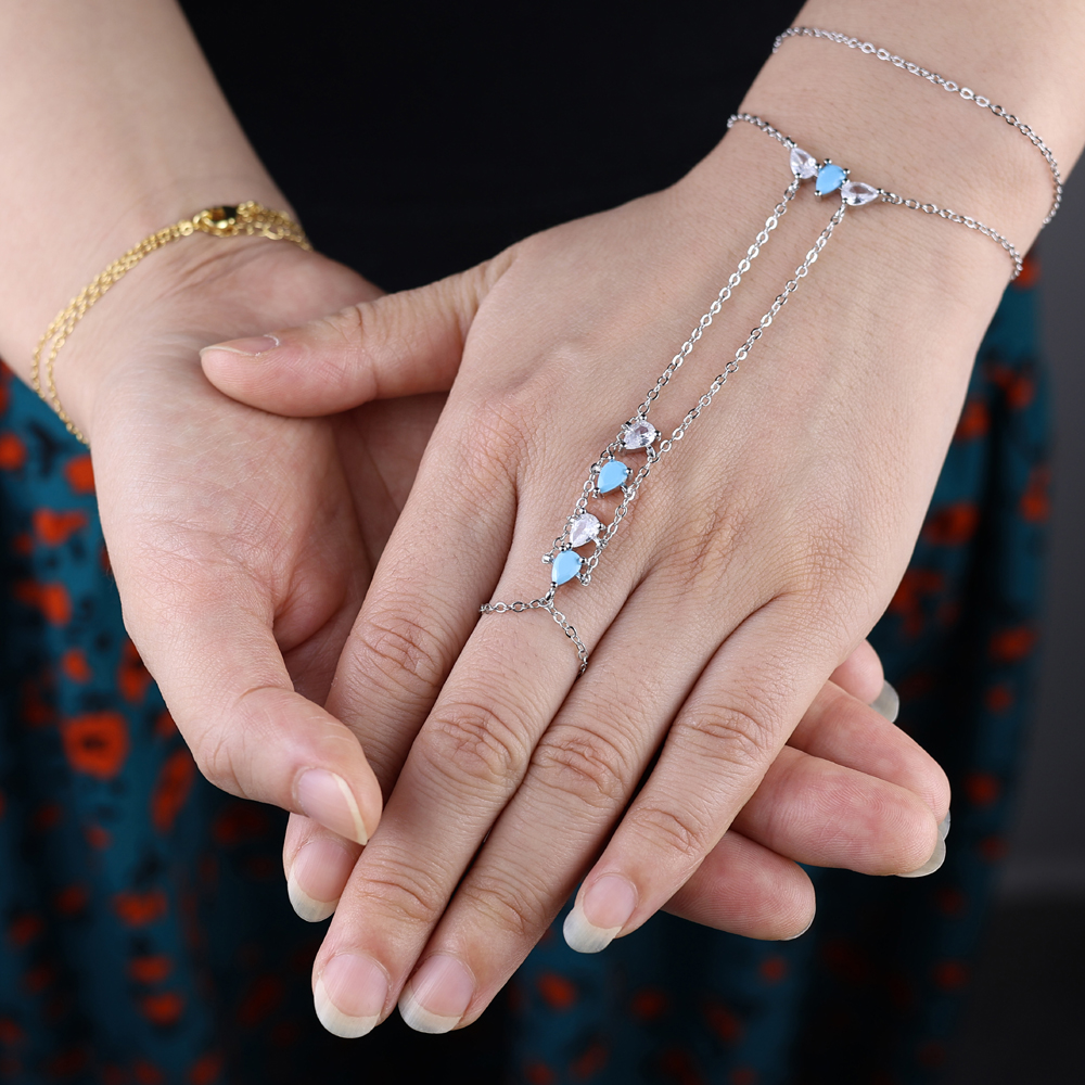 2025 New Summer High Quality Geometric Bezel Setted Blue Turquoises Stone Hot Fashion Jewelry Women Hand Chain Bracelet