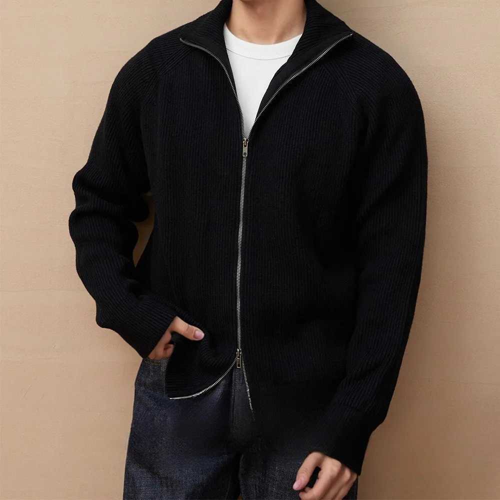 Autumn Clothing Mens Luxury Knitted Stand Collar Cardigan Casual Streetwear Solid Color Long Sleeve Knitwear Retro Jacket M-2XL XJ250805