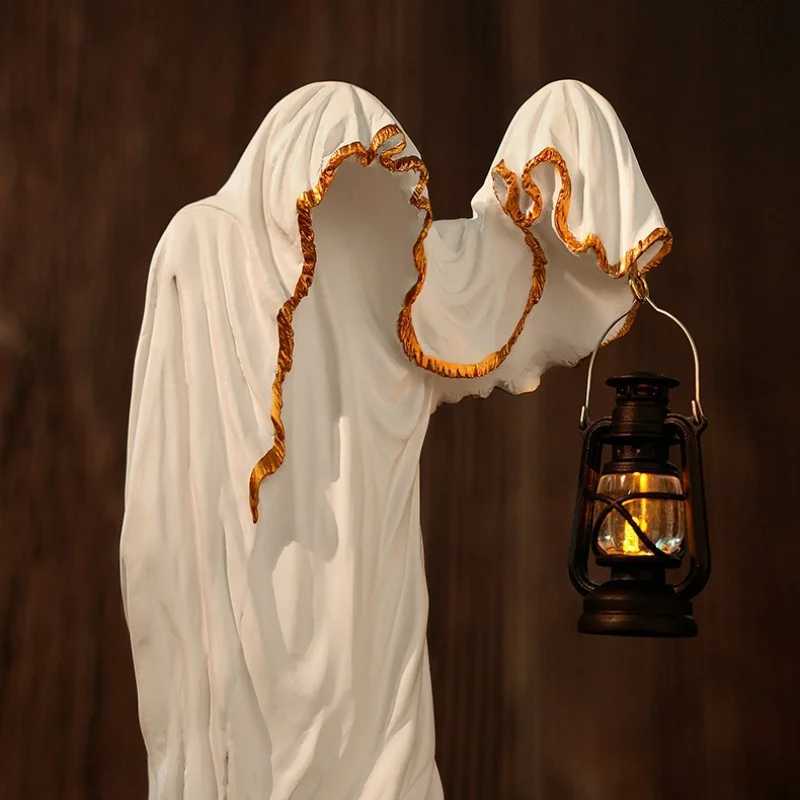 Ghost Wizard Lantern Halloween Sculpture Ornament Day Of The Dead Party Sculpture Ornament Black-Robed Wizard Gift XJ250804