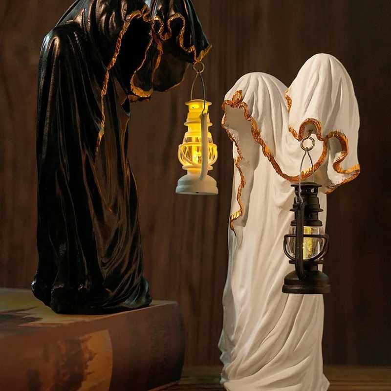 Ghost Wizard Lantern Halloween Sculpture Ornament Day Of The Dead Party Sculpture Ornament Black-Robed Wizard Gift XJ250804