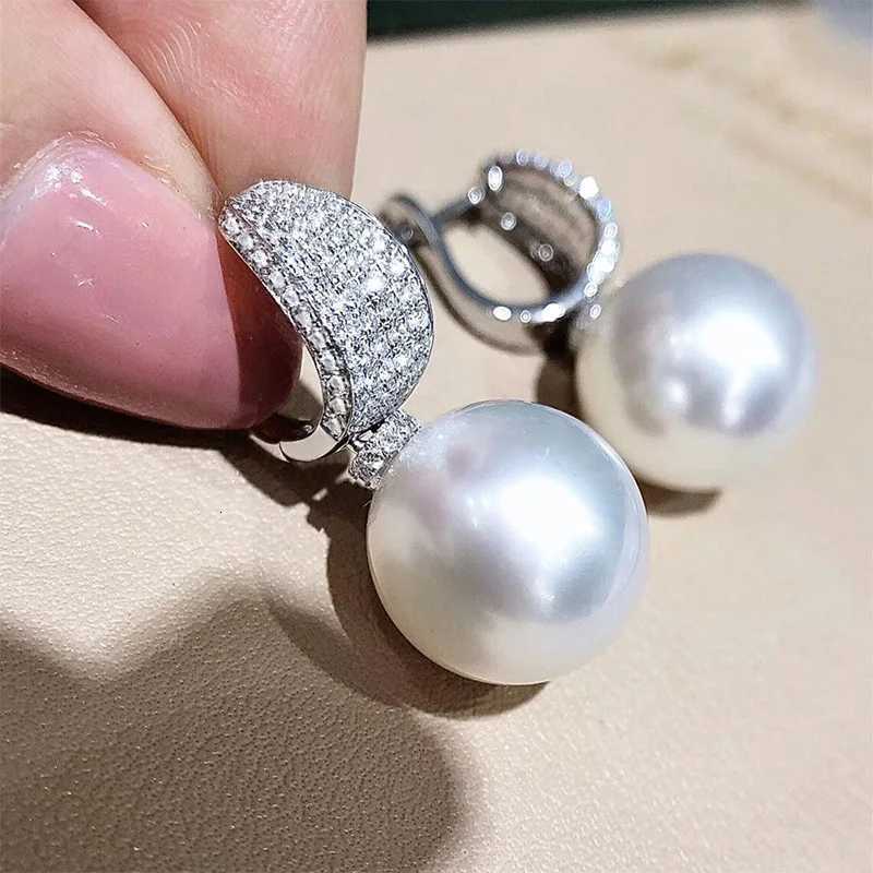 Huitan Luxury CZ Imitation Pearl Earrings for Women Silver Color Temperament Elegant Lady Earrings Wedding Party Fashion Jewelry Y250804