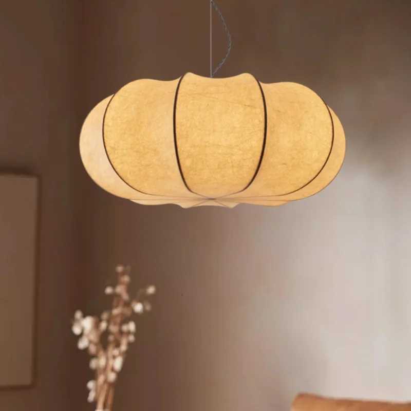French Silk Pendant Light Creative Art Pumpkin Shaped Zen White Lamp For Living Room Study Cafe Restaurant Master Bedroom Light XJ250804