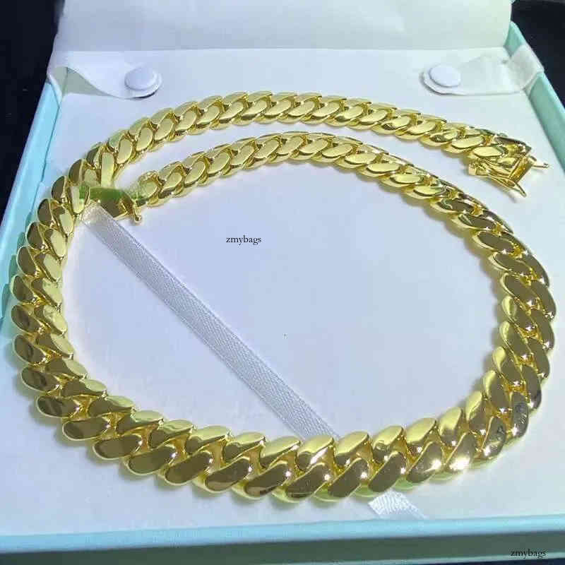 14MM Men Gold Plated Link Sterling Sier Hiphop Cuban Chain Necklace