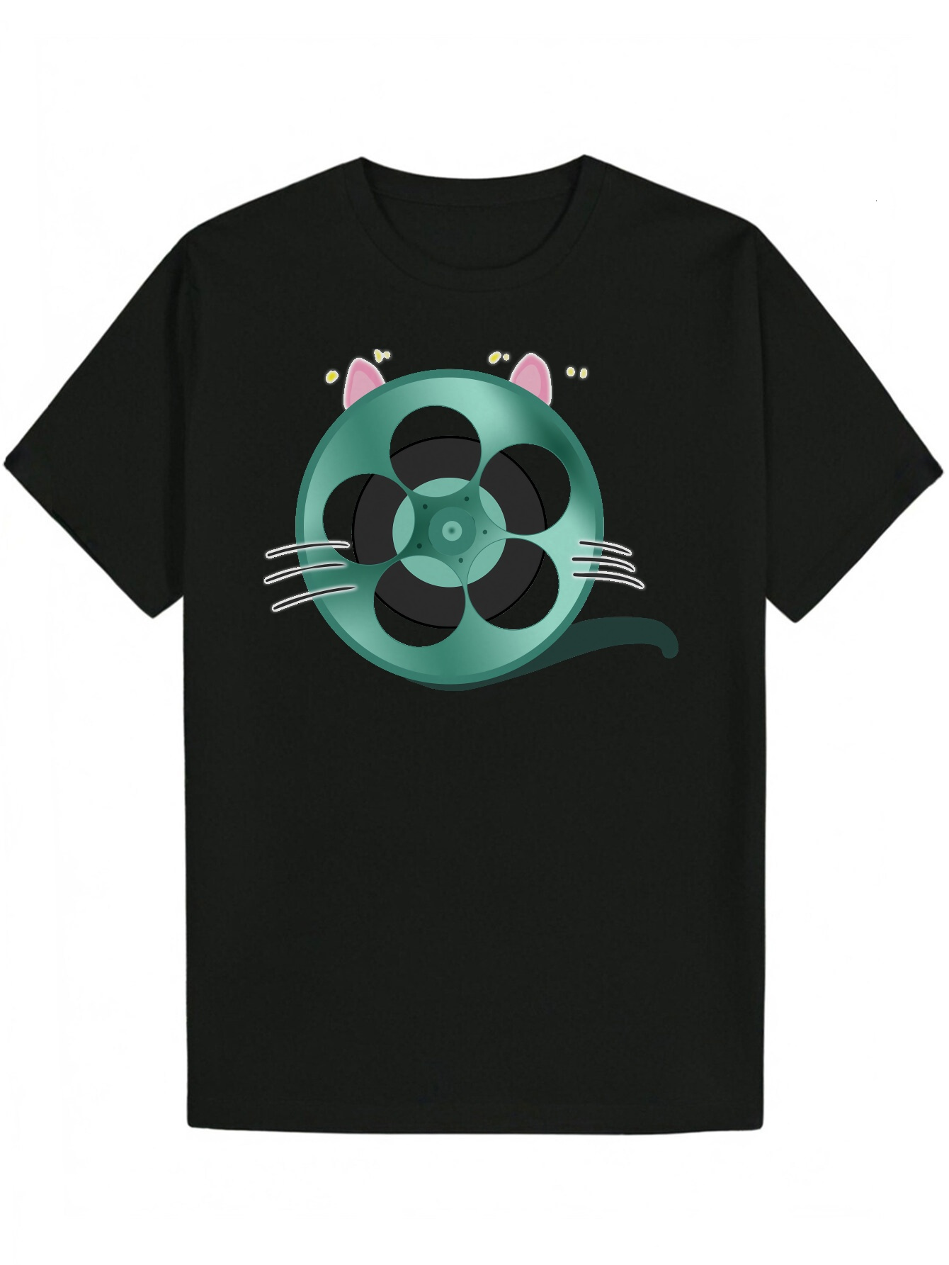 Men's T-Shirt, Cute - Black Polyester, Round Neck, Lightweight and Breathable, Perfect Wear, Summer Casual Wear Playful Cat Pattern | Comfortable