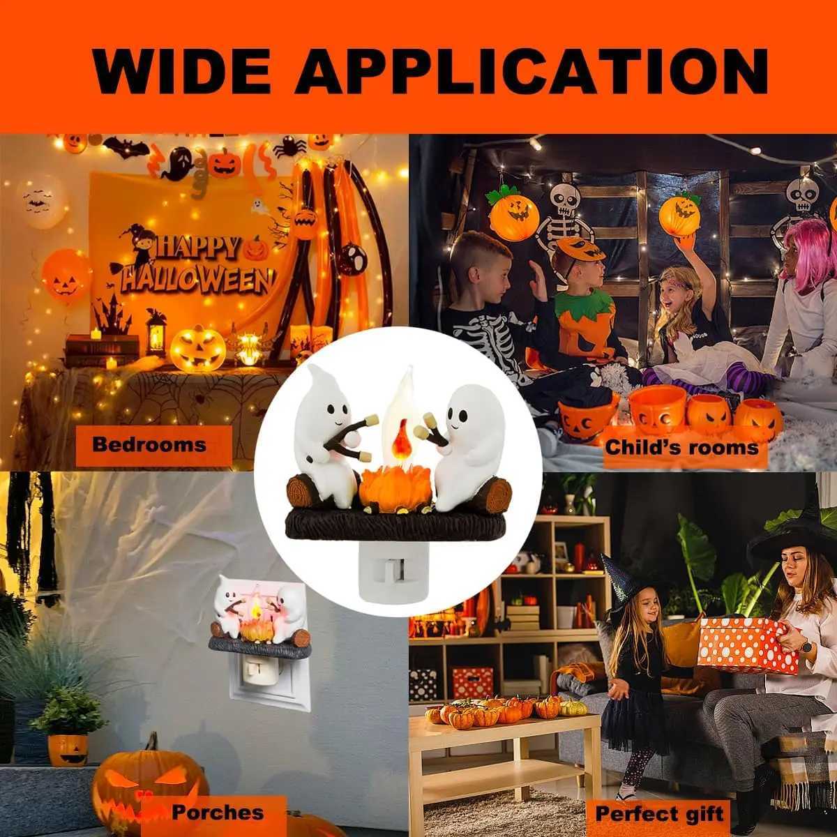 New Fashionable Ghost Campfire Nightlight Ghost Campfire Flickering Plug-in Night Light Halloween Ghost Pumpkin Night Light XJ250804