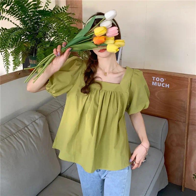 Women's Blouses Orange Square Collar Bubble Sve Ort Irt Women Summer Design Sensation Doll Ele Loose Top French Sle...