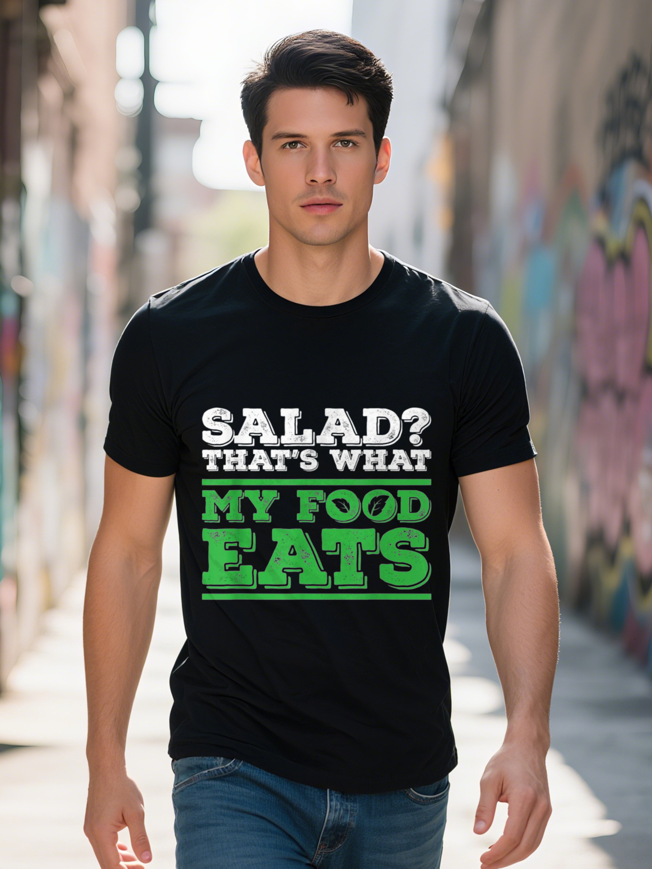 Men's 100% Cotton T-Shirt - Is My Food Eat Funny Graphic T-Shirt, All-Season Casual Black Short Sleeve Shirt, Perfect Gift for Salad Lovers c6e90