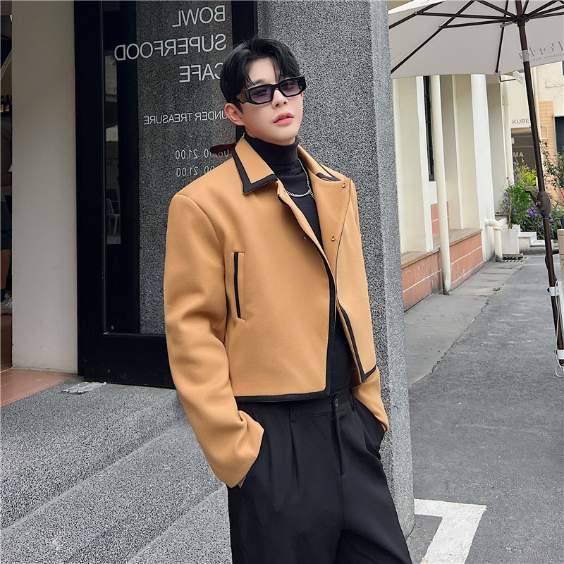 Mens Jacket Single Button Contrast Color Edge Casual Loose Male Short Top Autumn Korean Fashion Trend 9A7382 241011