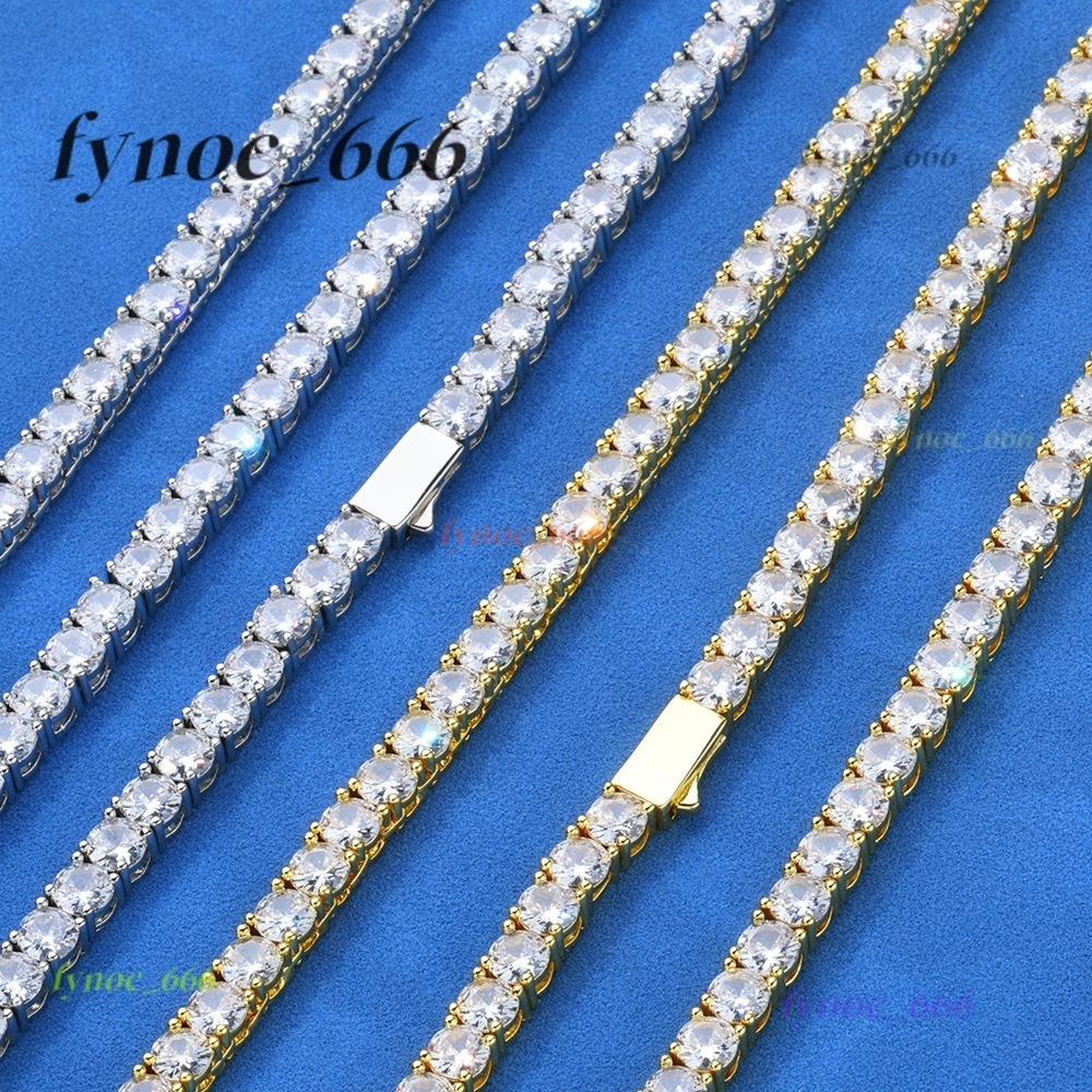 Hip Hop S925 Silver Moissanite Necklace with Spring Clasp Wholesale Tennis Chain