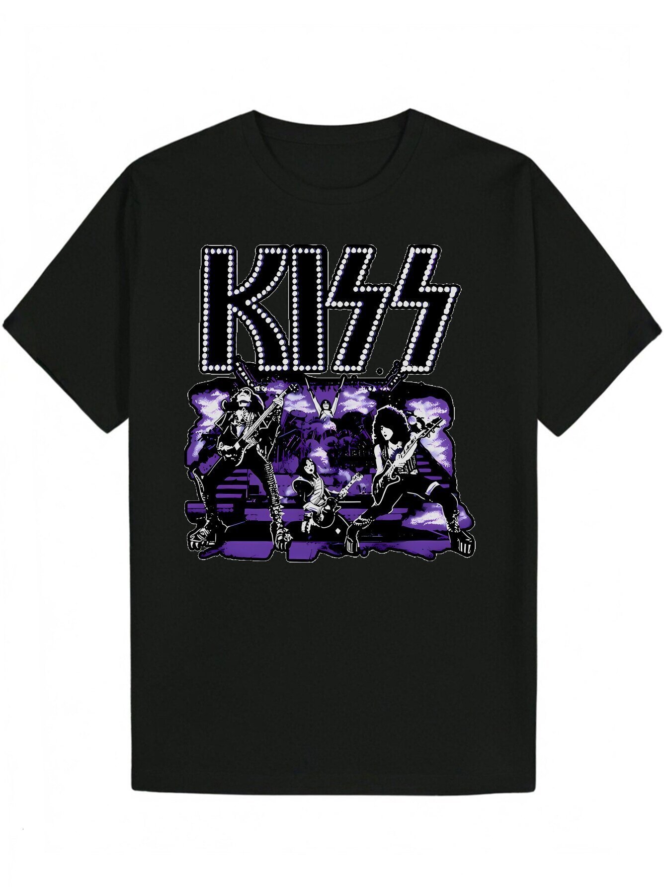1 Piece Men's Summer Round Neck Polyester Pattern - Black KISS Band Design, Lightweight Breathable, Suitable for Events and Casual Outdoor Activi
