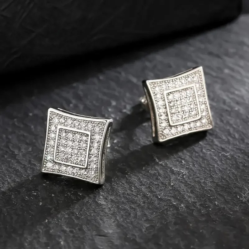 Huitan Unisex Women Men Stud Earrings Square Shaped Full CZ Bling Ear Piercing Accessories Lovers Gift Statement Jewelry 250804
