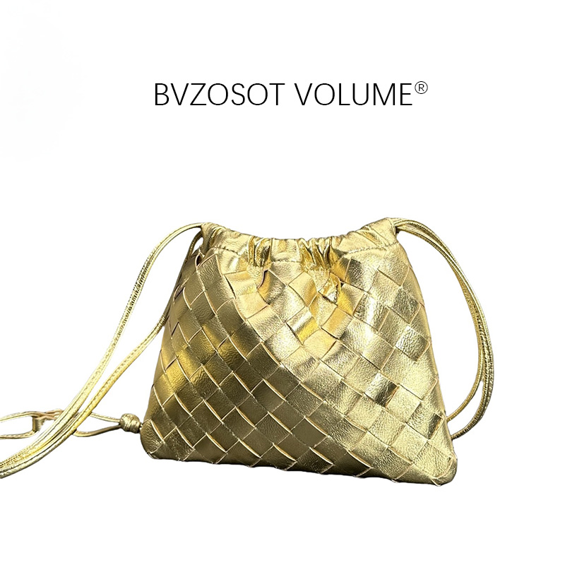 New European And American Retro Dustbag Underarm Mini Soft Cowhide Simple Shoulder Shiny Woven Women's Bag