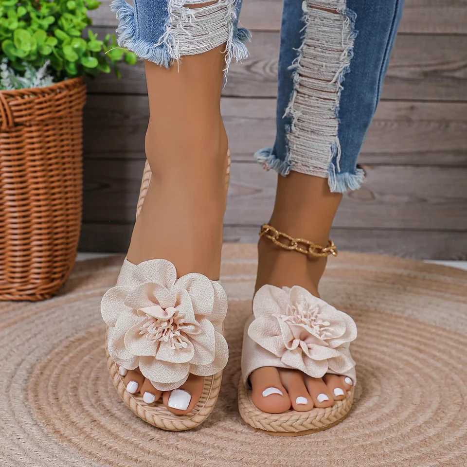 New flat-bottomed womens slippers beach shoes casual home sandals ultra-lightweight slippers pink flower shoes W250805