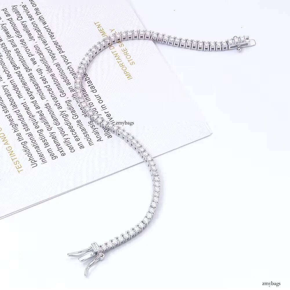 Wholesale Hiphop Jewelry 2mm Sier White Gold Plated Tennis Link Chain Round Brilliant Cut Moissanite Bracelet for Men