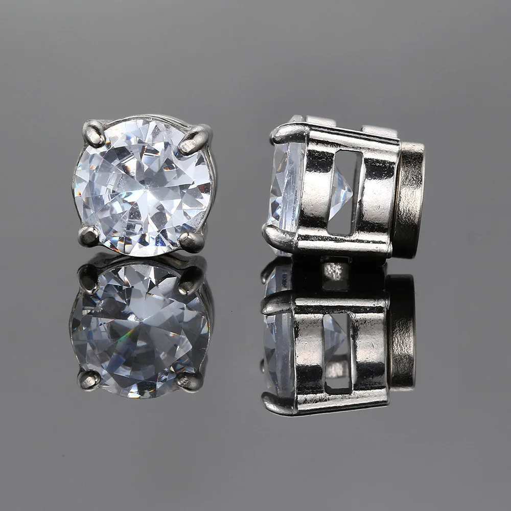 Fake Ice Out CZ Earrings For Men Women Magnet Magnetic Stainless Steel Non Piercing HipHop Rock Fashion Jewelry Accessory 250804