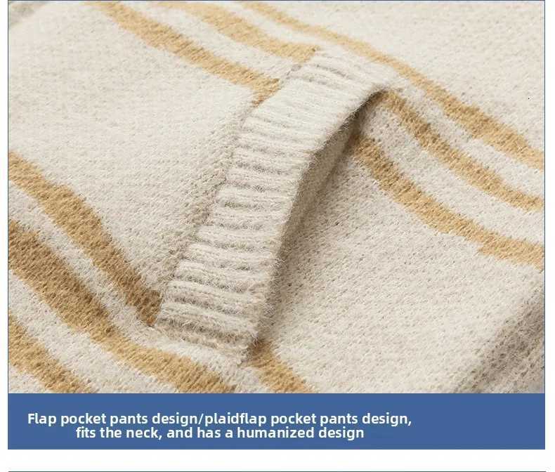 New Quality Collage Contrasting Striped Knitted Cardigan Mens Coat New Street Casual Loose Sweater Striped Sweater for Men XJ250805