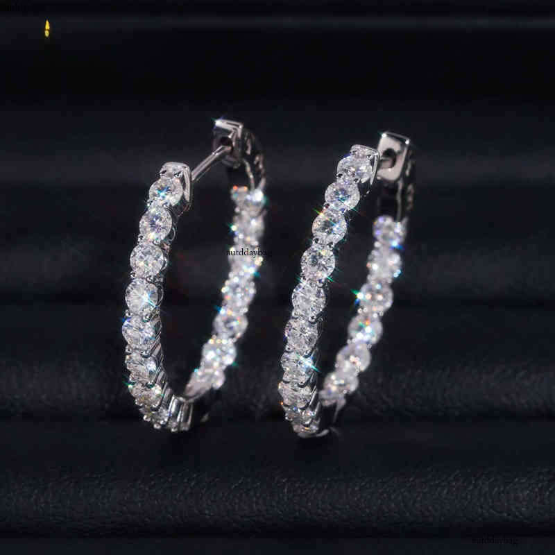 Ready to Ship Hip Hop Jewelry Sier Gold Plated Inner Fully Iced Out Moissanite Stud Hoop Earrings With GRA