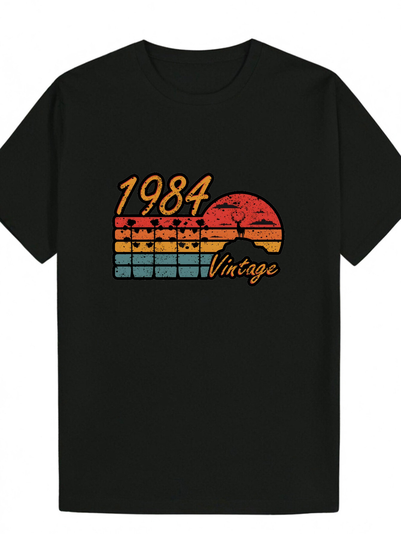 Men's 1984 Pattern T-Shirt - Casual Polyester Crew T-Shirt, Sunrise Design, Summer Regular Fit, Everyday T-Shirt|Round Neck Shirt|Printed T-shirt