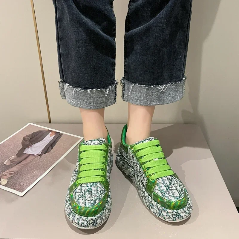 Women Casual Rhinestone Shoes Handmade Diamond Inlaid Fashion Board Shoes Trend Versatile Thick Soled Party Sports Shoes Water Diamond Graffiti Luxury