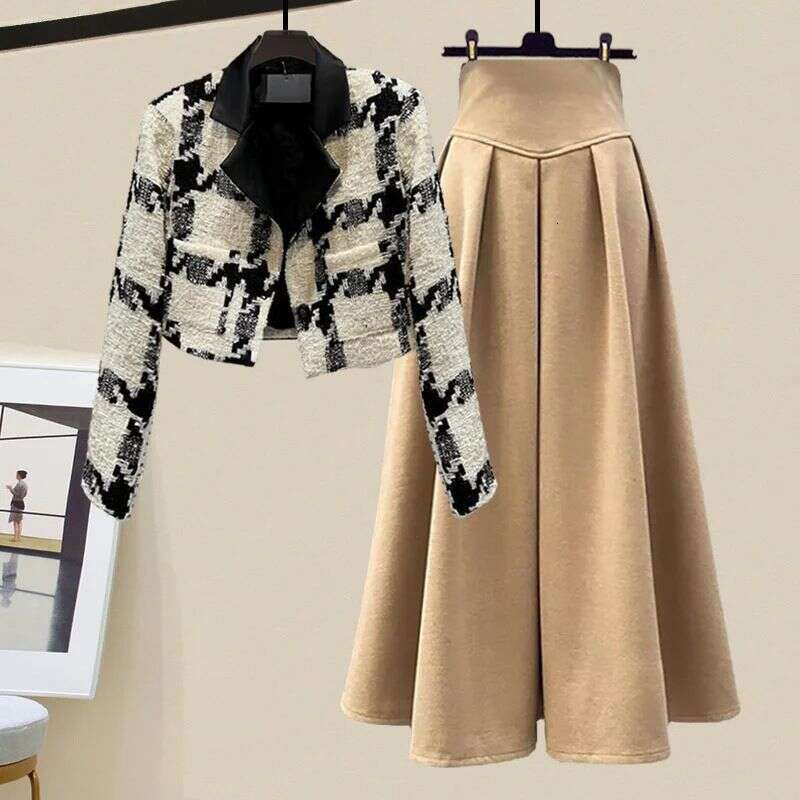 Women's Clothing Autumn Outfit A Complete Set Plaid Slim Skirt Two Piece Suit