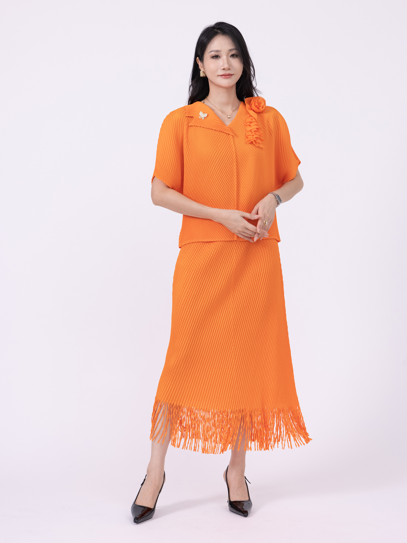 Two Piece Dress Pleated two-piece suit dress Chic Women's Pleated Ensemble: A Dapper Two-Tiered Suit Outfit for Any Occasion ZR003