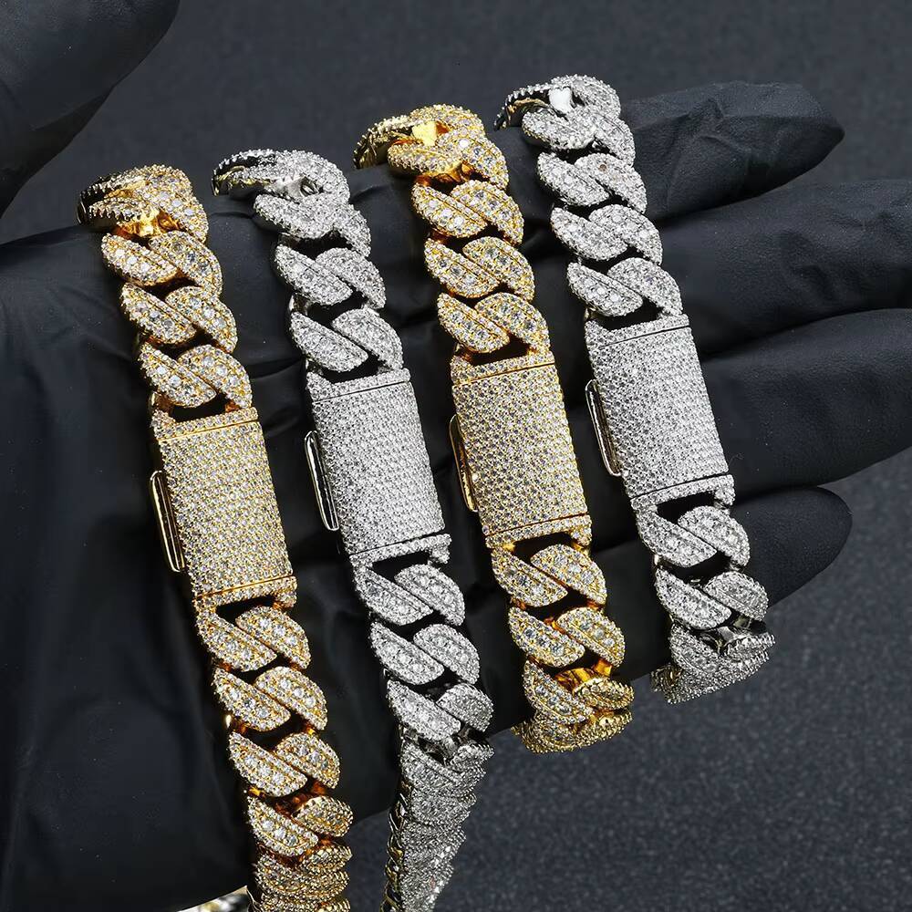 NUOYA 14MM Miami Cuban Link Chain Necklace Custom Iced Out Diamond Silver Plated Luxury Hip Hop Jewelry