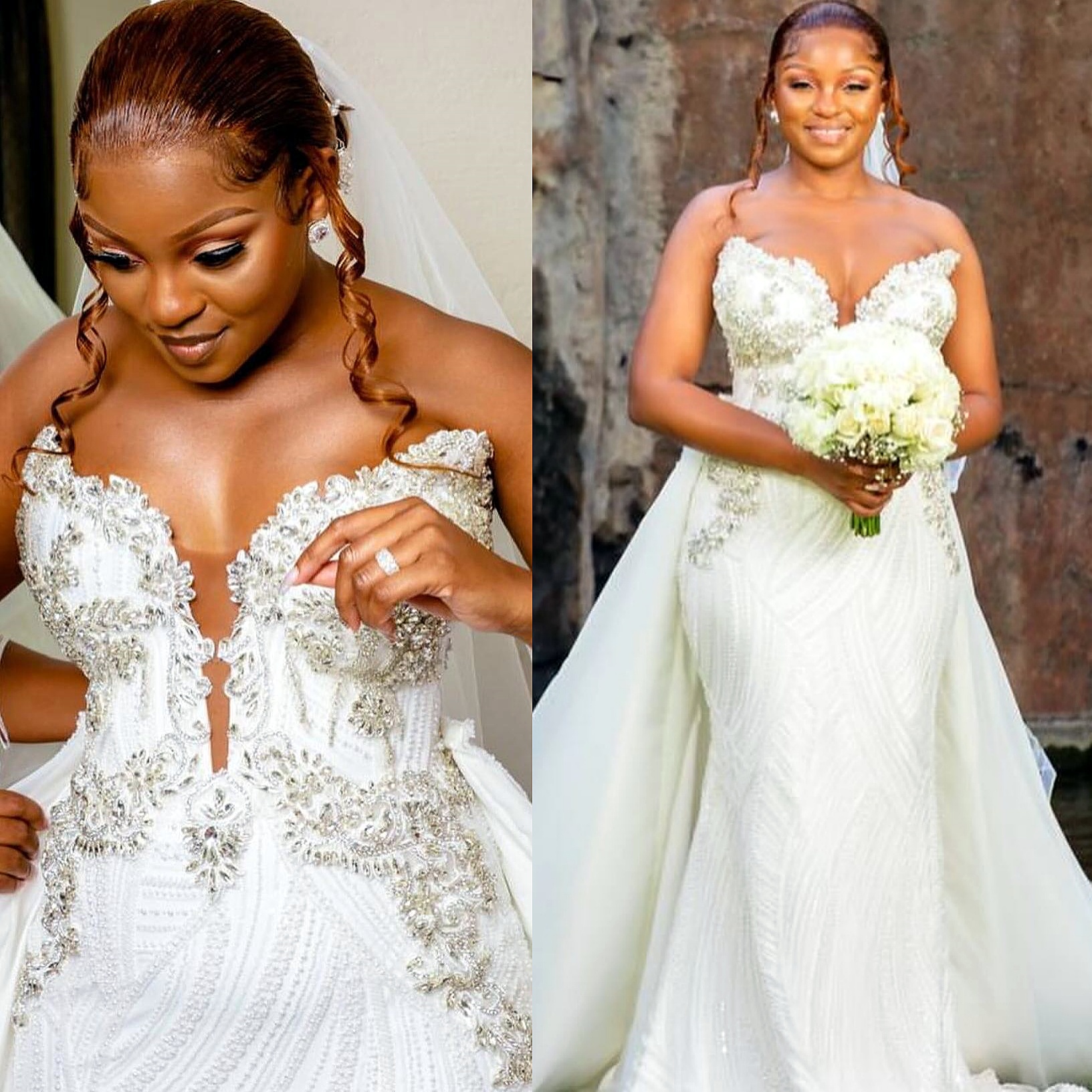 2025 Aso Ebi Plus Size Ivory Mermaid Wedding Dress Beaded Crystals Sequined Lace Detachable Train Sweetheart Bridal Gowns Dresses ZJ06750