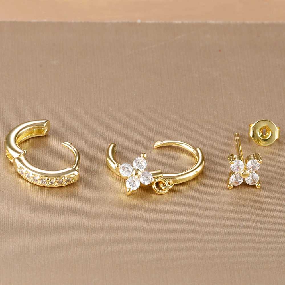 3PCS Korean Stainless Steel Sparkling Zircon Hoop Earrings Set for Women Geometric Cartilage Piercing Earring Fashion Jewelry Y250804