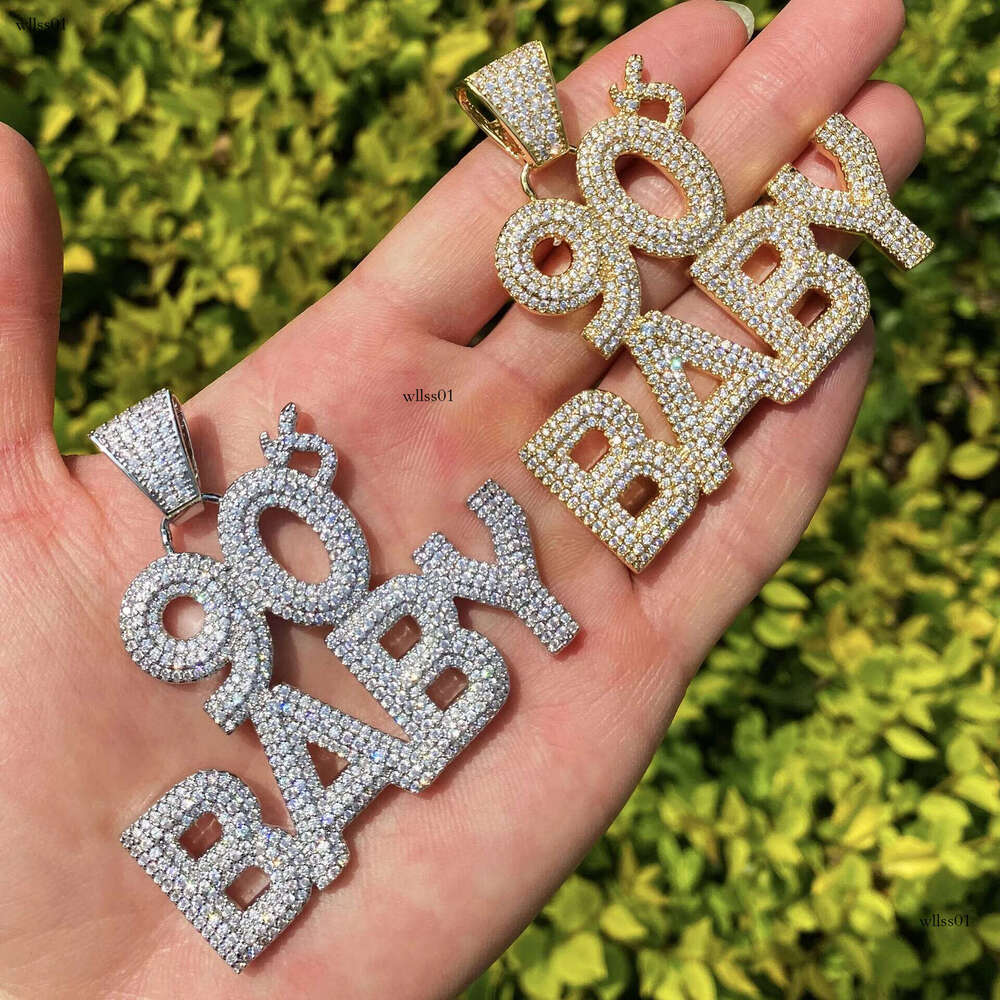 Hip Hop 90sBABY Letters Pendant Necklace 5A Zircon Gold Plating Mens Jewelry Gift