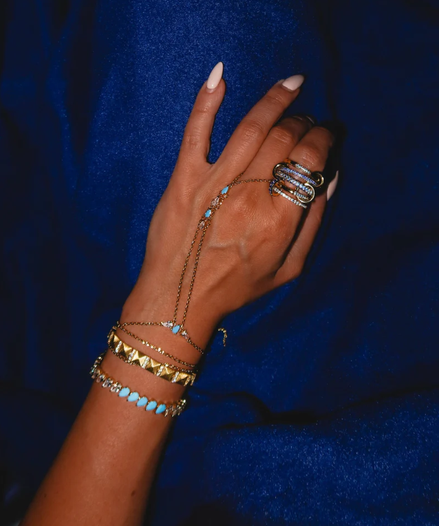 2025 New Summer High Quality Geometric Bezel Setted Blue Turquoises Stone Hot Fashion Jewelry Women Hand Chain Bracelet