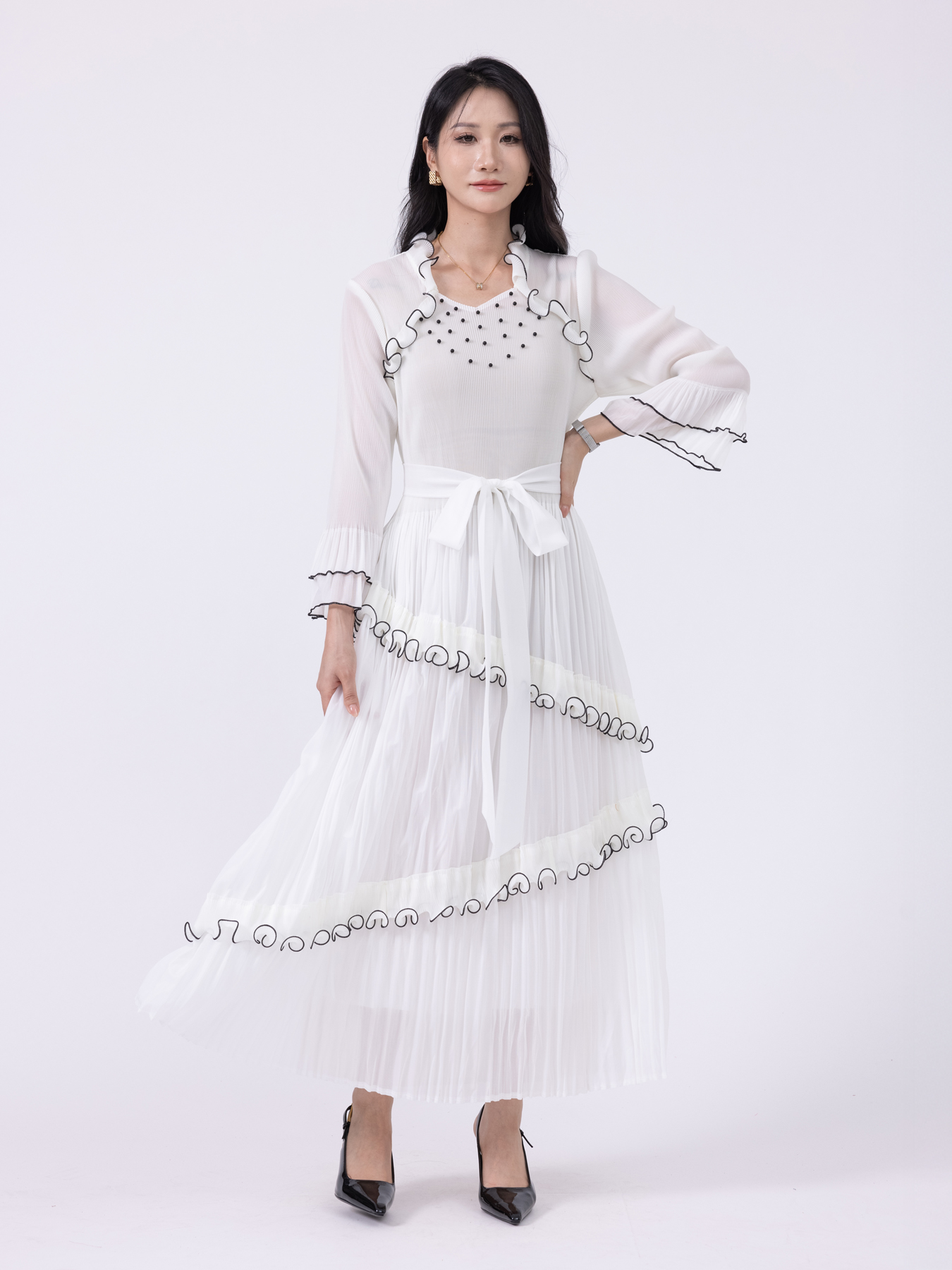 Ladies' dress Chiffon Maxi Gown with Gathered Skirt for Formal Events H250328