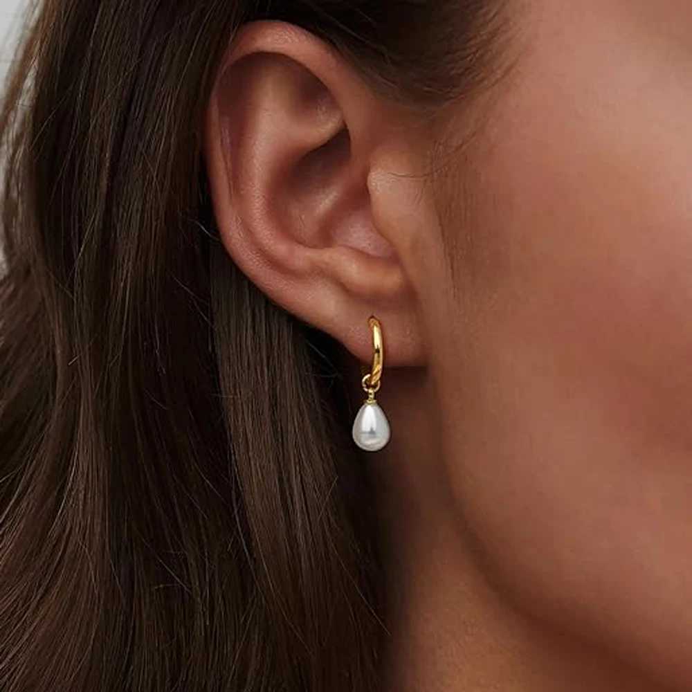 Trendy 14k Gold Plated Pearl Dangle Drop Hoop Huggies Earrings Cubic Zirconia Irregular Knot Pearl Studs Hypoallergenic Earrings Y250804