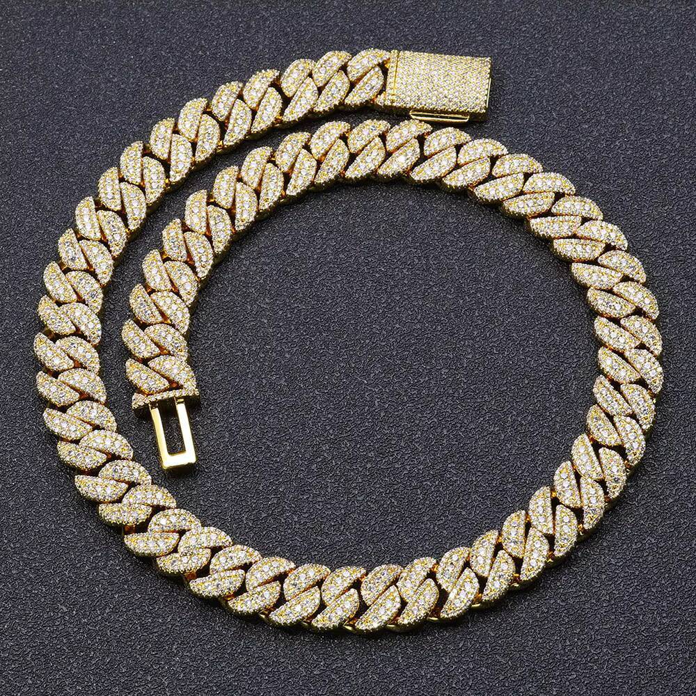 NUOYA 14MM Miami Cuban Link Chain Necklace Custom Iced Out Diamond Silver Plated Luxury Hip Hop Jewelry