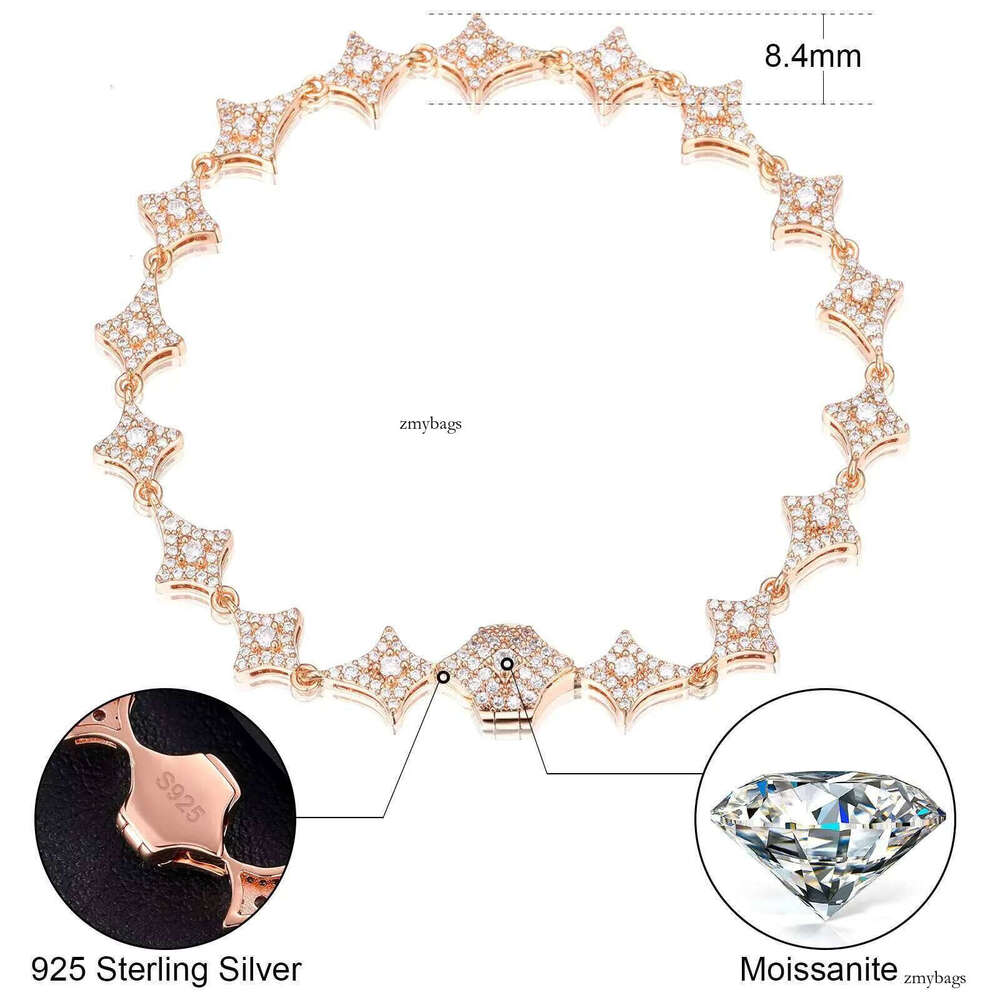 Summer Mens Jewelry 7.4mm Sterling Sier VVS1 Moissanite Iced Out Shuriken Link Bracelet Anklet for Men Lady