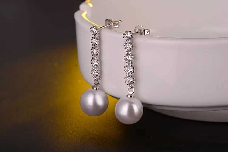 925 Silver Needle Earrings Jewelry Fashion Shining CZ Zirconia Pearl Ball Stud Earrings for Women Birthday Gifts Y250804