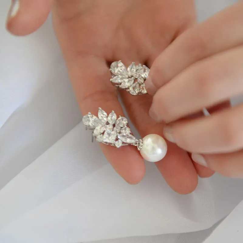 925 Sterling Silver Brilliant CZ Bridal Wedding Pearl Earrings for Women Bling Drop Earrings for Women Trendy Jewelry Y250804