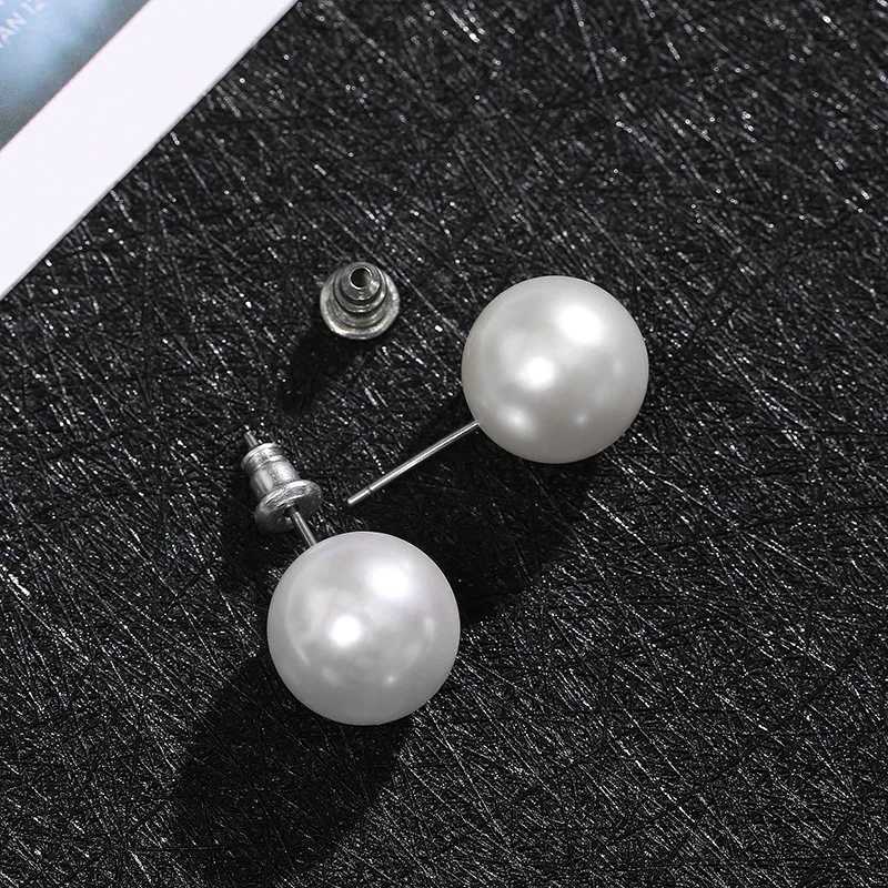 Fashion Simple White Pearl Stud Earrings For Women Girls Minimalist Ear Jewelry Size 4/6/8/10/12mm Y250804