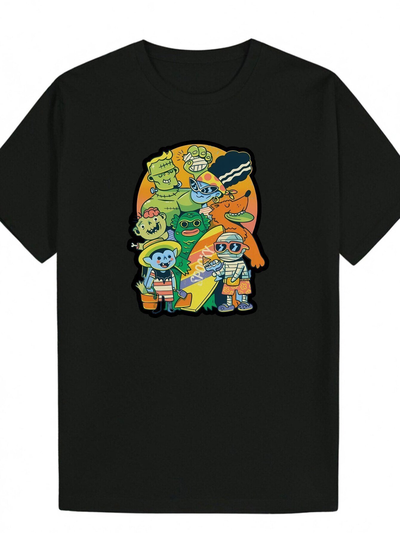 Men's Round Neck Polyester with Vibrant Cartoon Print - and Breathable Fabric, Suitable for Casual Wear, Summer T-Shirt Playful Design | Lightwei
