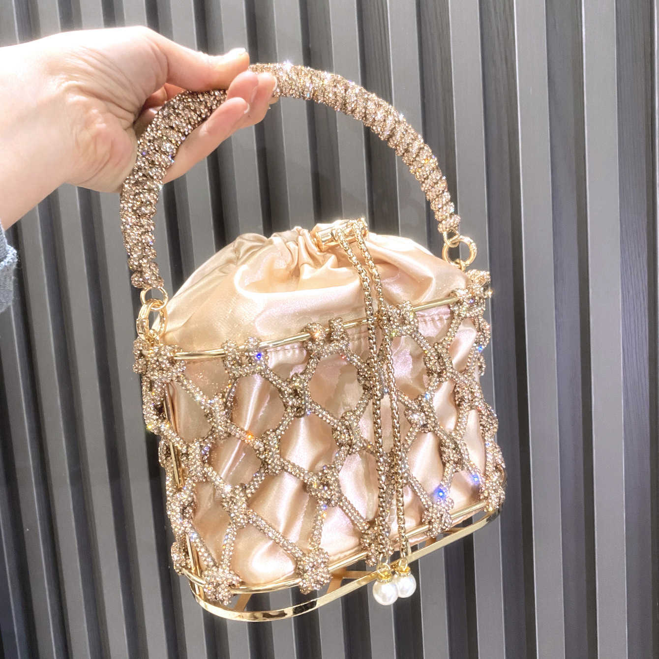 luxury bag designer bags Evening Bag Chain Rhinestone Woven Basket Embellished Bucket Bag Handheld Crossbody Women's Bag