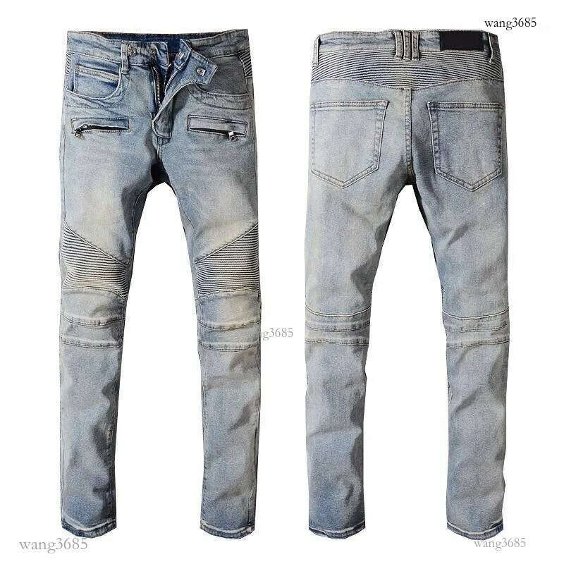 DSQPLEIND2 France Style #1051# Mens Embellished Ribbed Stretch Moto Pants Old School Washed Biker Blue Jeans Slim Trousers 29-421