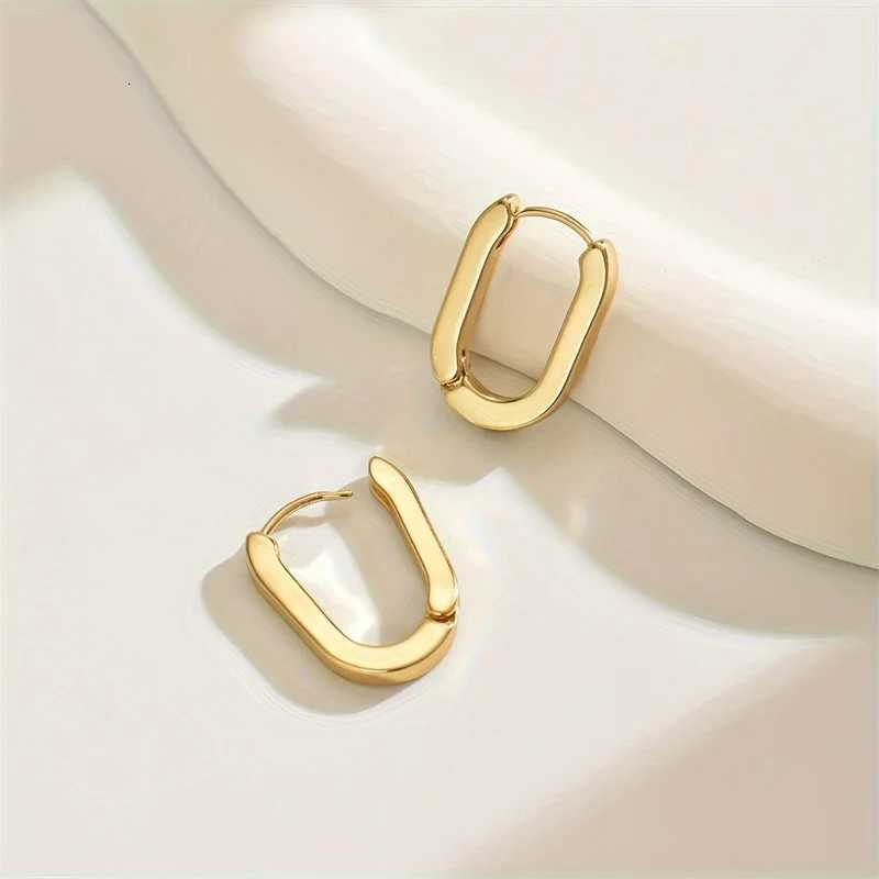 New Gold Color Square Hoop Earrings for Women Men Stainless Steel Minimalist Punk Unisex Rock Earring Piercing Jewelry Gifts Y250804