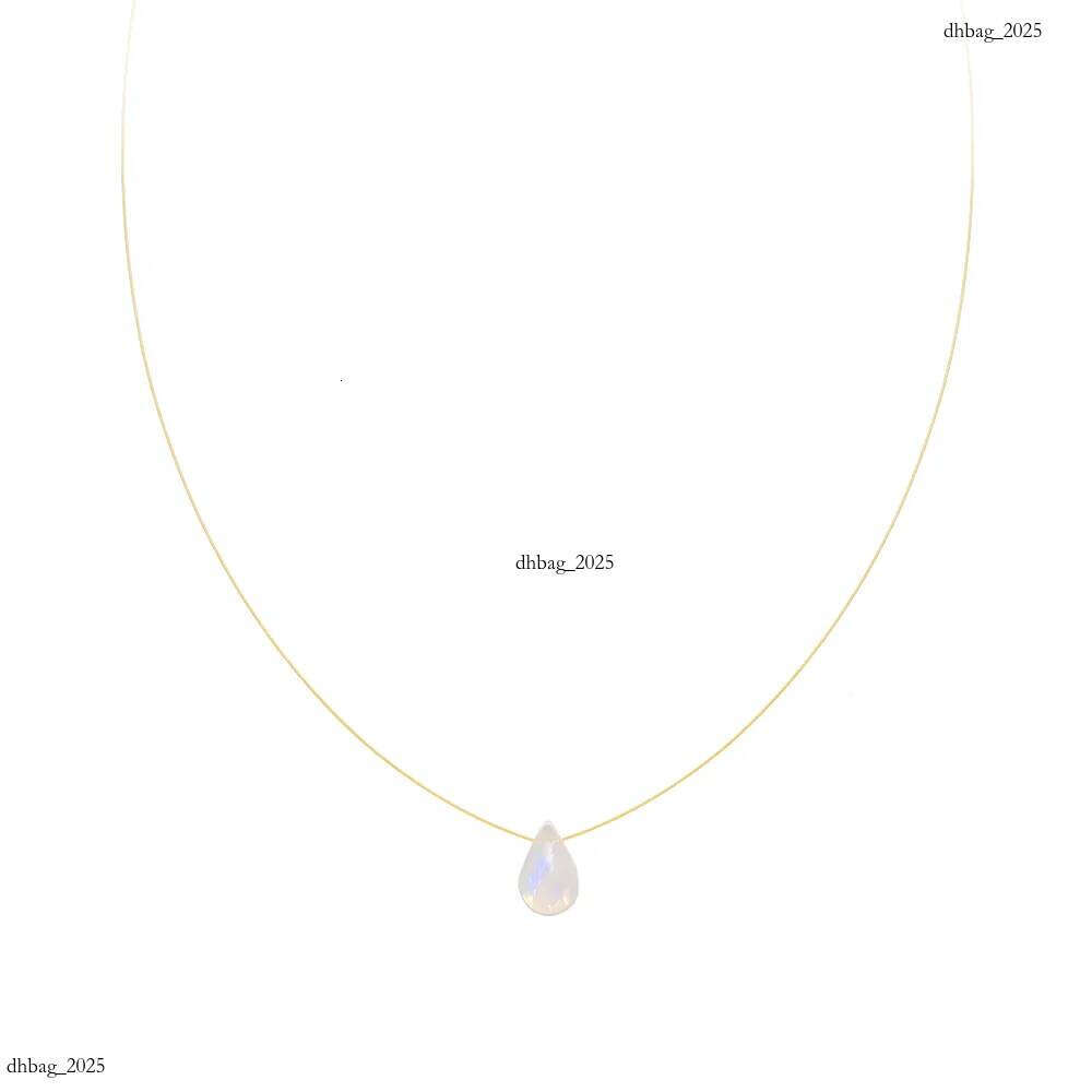 Plated Stainless Steel Extremely Fine Gold Thread Blue Water Drop Pendant Natural Moon Stone Moonstone Necklace
