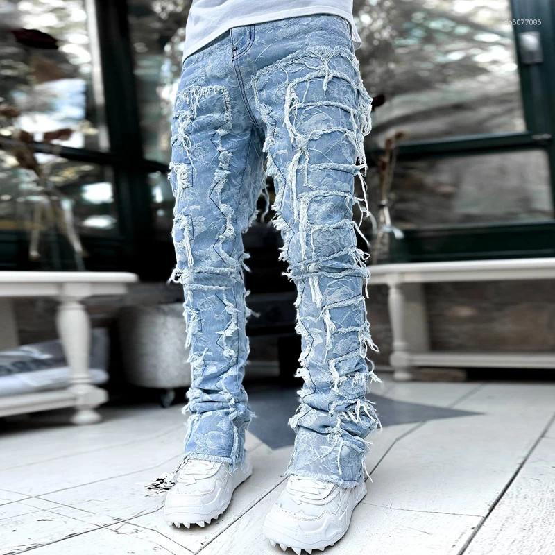 Men's Jeans Kakan - Europe And The United States Straight Pants High Street Stretch Fringe Patch Long 3001