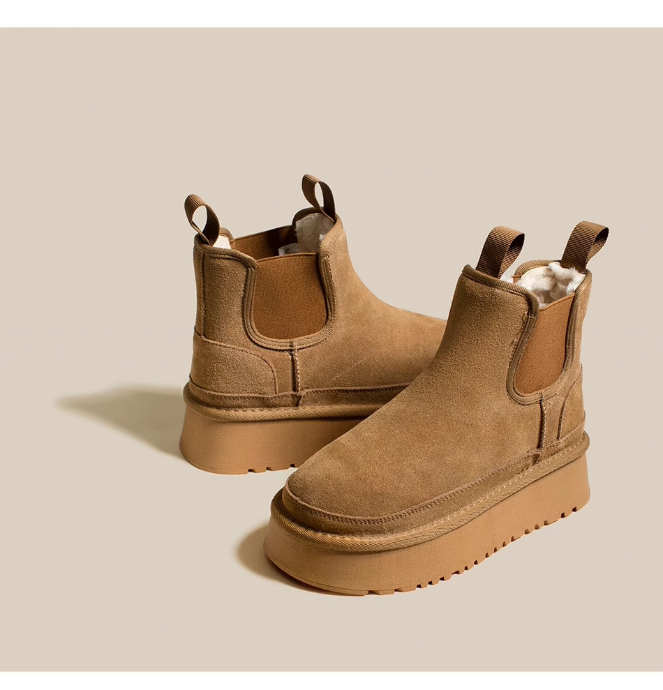 Women's snow boots new thick - soled fleece - lined thickened short - tube height - increasing cotton shoes chimney - style boots for winter new