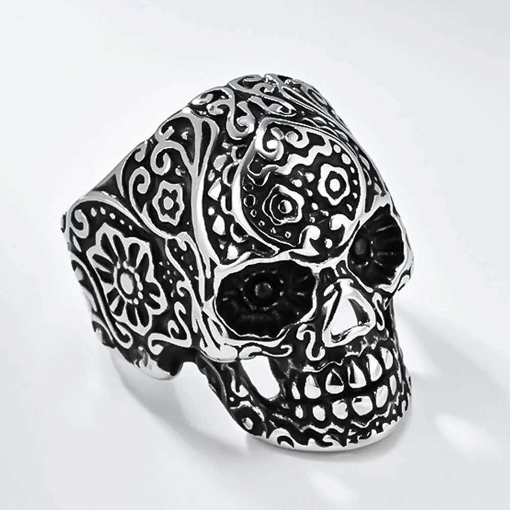 Retro Style Pattern Skull Titanium Steel Ring Mens Hip Hop Head Hand Jewelry Steel Rings M250805